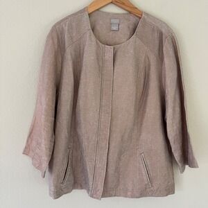 Chico's 100% Linen Jacket Size 16 18 Taupe Shimmer Travel‎ Minimalist Coastal